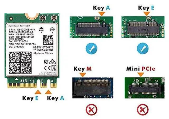 Alt view image 2 of 5 - 10Dbi Antenna Wi-Fi 6E AX210 Bluetooth 5.3 5374Mbps 2.4Ghz 5Ghz 6Ghz 802.11ax/ac M.2 2230 Key E Desktop Kit Wireless Adapter AX210NGW Windows 10/11