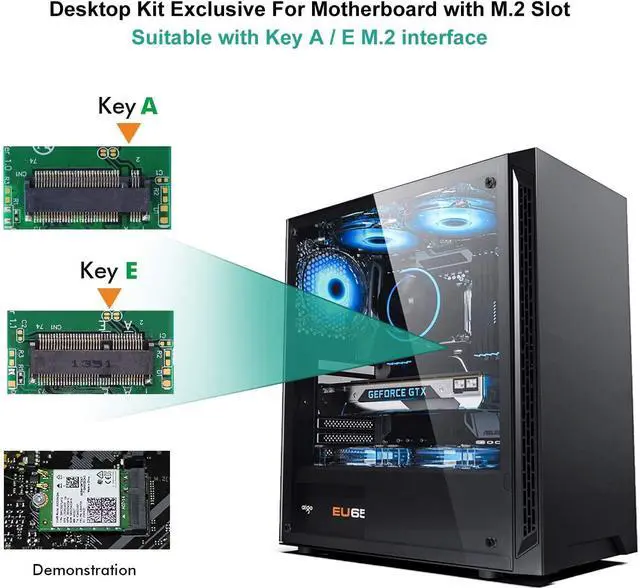 Alt view image 3 of 5 - 10Dbi Antenna Wi-Fi 6E AX210 Bluetooth 5.3 5374Mbps 2.4Ghz 5Ghz 6Ghz 802.11ax/ac M.2 2230 Key E Desktop Kit Wireless Adapter AX210NGW Windows 10/11