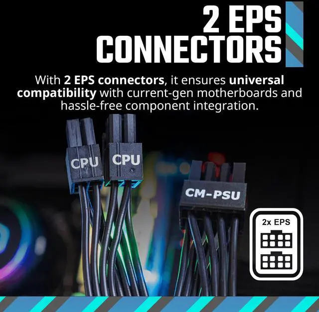 Alt view image 4 of 5 - Cooler Master MWE Gold 750 V2 Full Modular, 750W, 80+ Gold Efficiency, GPU Support RTX 4070 Super, 2 EPS Connectors, 120mm HDB Fan, Semi-fanless, 5-Year