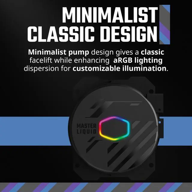 Alt view image 3 of 5 - Cooler Master MasterLiquid 360L Core 360mm Close-Loop AIO Liquid Cooler, ARGB Sync, Gen S Coldplate Pump, 120mm PWM, CryoFuze 14W/mK, AMD Ryzen AM5/AM4, Intel LGA1700/1200 (MLW-D36M-A18PZ-R1) , Black