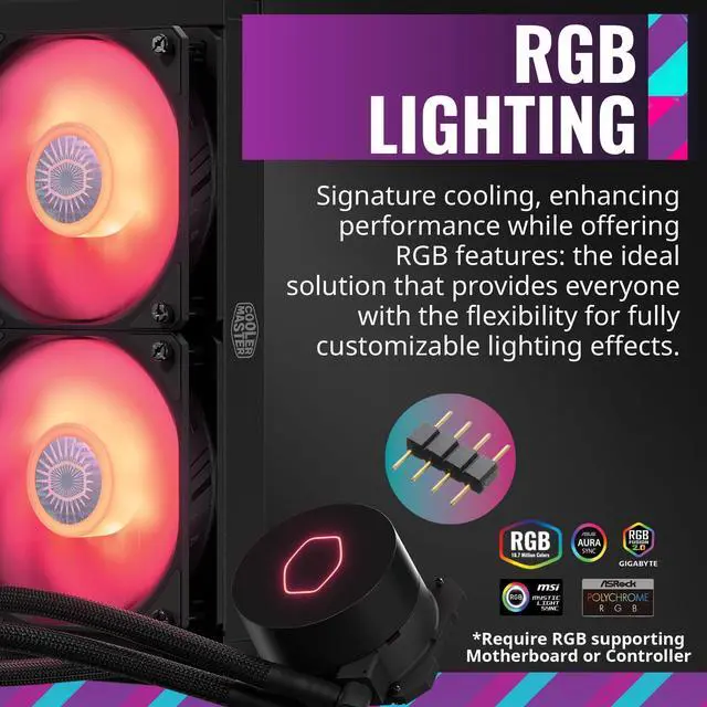 Alt view image 2 of 5 - CoolerMaster MasterLiquid ML240L RGB V2, Close-Loop AIO CPU Liquid Cooler, Gen3 Dual Chamber Pump, 240mm Radiator, SickleFlow 120 PWM ARGB, AMD Ryzen AM5/AM4, Intel LGA1700/1200 (MLW-D24M-A18PC-R2)