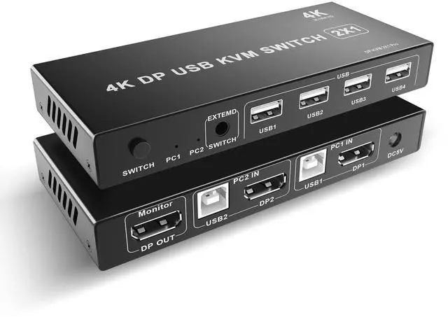 Main image of Cateck DP Displayport KVM Switch USB 2 Port 4K, USB 2.0, 4K@60Hz,2 PC Share 1 Monitor,with 2 USB and 1 Switch Cables, Support Wireless Keyboard and Mouse