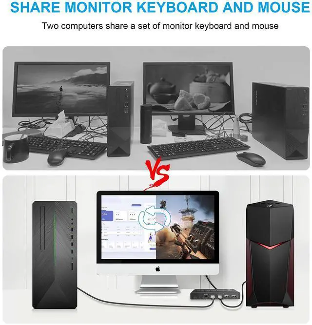 Alt view image 4 of 5 - Cateck DP Displayport KVM Switch USB 2 Port 4K, USB 2.0, 4K@60Hz,2 PC Share 1 Monitor,with 2 USB and 1 Switch Cables, Support Wireless Keyboard and Mouse