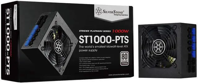 Main image of SilverStone Technology 1000 Watt Fully Modular 80 Plus Platinum Power Supply in Ultra Compact 140mm in Depth ST1000-PTS