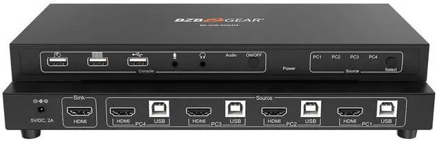 Main image of BZBGEAR 4x1 4K UHD KVM Switcher with USB 2.0 Ports for Peripherals and Audio Support - BG-UHD-KVM41A