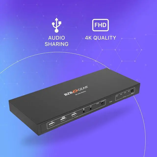 Alt view image 2 of 5 - BZBGEAR 4x1 4K UHD KVM Switcher with USB 2.0 Ports for Peripherals and Audio Support - BG-UHD-KVM41A