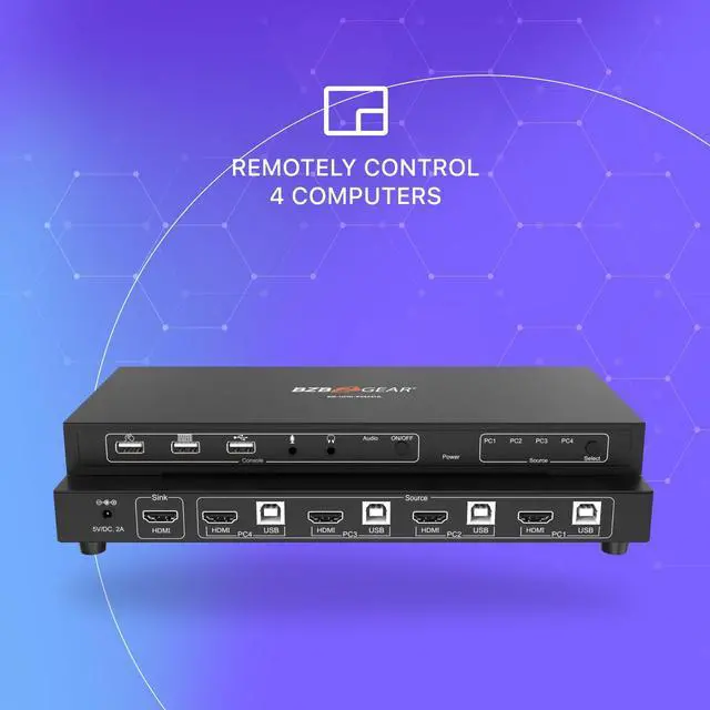 Alt view image 3 of 5 - BZBGEAR 4x1 4K UHD KVM Switcher with USB 2.0 Ports for Peripherals and Audio Support - BG-UHD-KVM41A