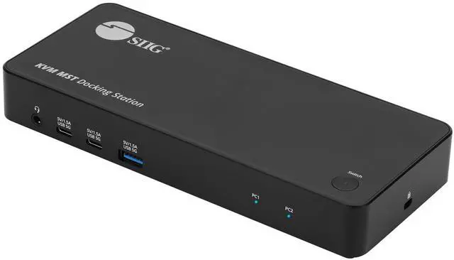 Main image of SIIG 2-Port USB-C KVM Docking Station with PD 65W, for 2 Monitors 2 Computers, MST Technology, 1x HDMI 1x DisplayPort, Gigabit Ethernet, Headset Jack (CE-DK0111-S1)