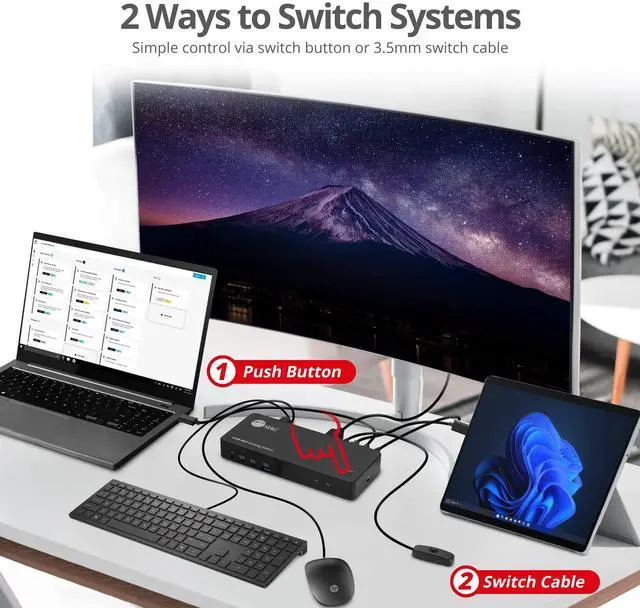 Alt view image 5 of 5 - SIIG 2-Port USB-C KVM Docking Station with PD 65W, for 2 Monitors 2 Computers, MST Technology, 1x HDMI 1x DisplayPort, Gigabit Ethernet, Headset Jack (CE-DK0111-S1)