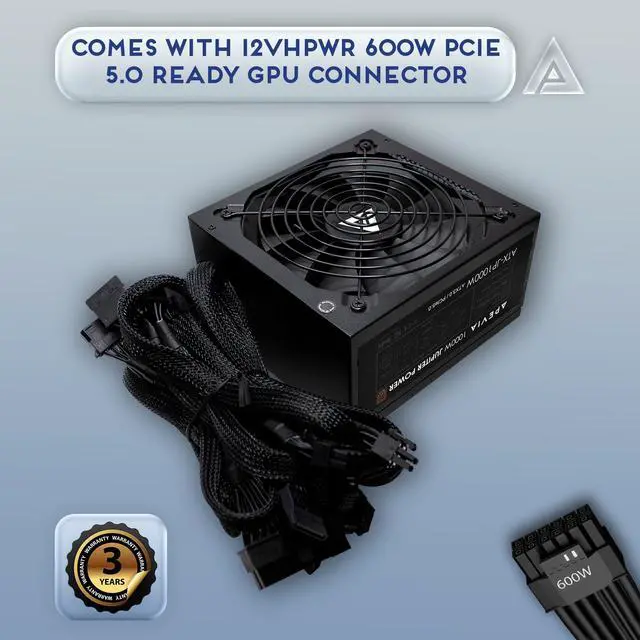 Alt view image 3 of 5 - Apevia ATX-JP1000W PCIe 5.0 & ATX 3.0 Ready Jupiter 1000W 80+ Bronze Certified, Gen 5 12VHPWR Connector, Active PFC ATX Gaming Power Supply