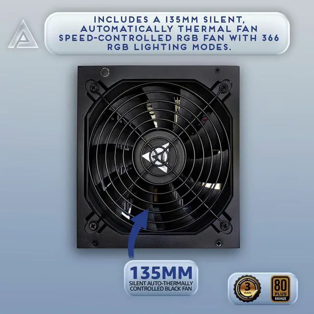 Alt view image 4 of 5 - Apevia ATX-JP1000W PCIe 5.0 & ATX 3.0 Ready Jupiter 1000W 80+ Bronze Certified, Gen 5 12VHPWR Connector, Active PFC ATX Gaming Power Supply