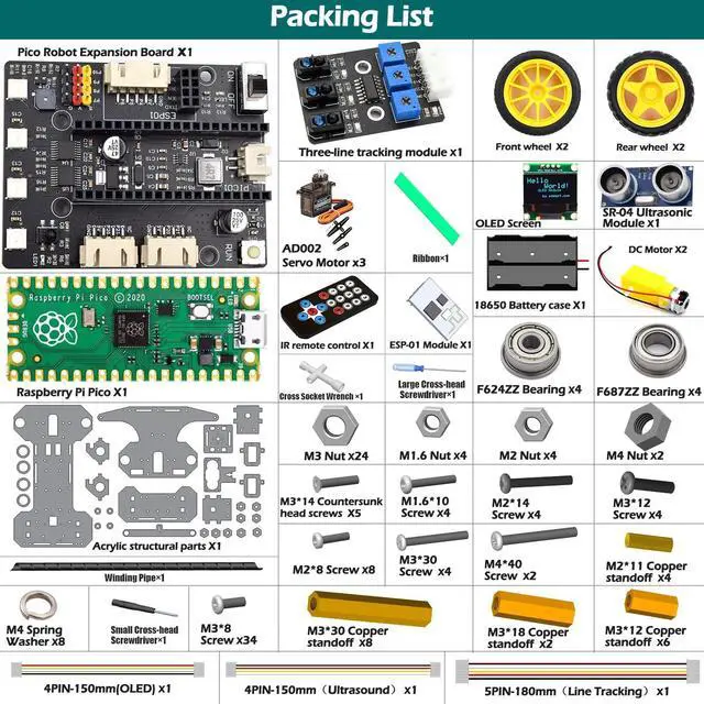 Alt view image 2 of 5 - Adeept Smart Car Kit Compatible with Raspberry Pi Pico, Line Tracking, Obstacle Avoidance, Colorful Light, DIY STEM IR Remote Controlled Educational Robot Car Kit with MicroPython Code and Tutorials