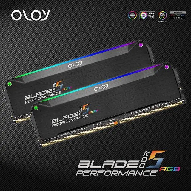 Alt view image 3 of 5 - OLOy DDR5 RAM 32GB (2x16GB) Black Hairline Blade RGB 6000 MHz CL30 1.4V Gaming UDIMM (MD5U1660306BRKDE)