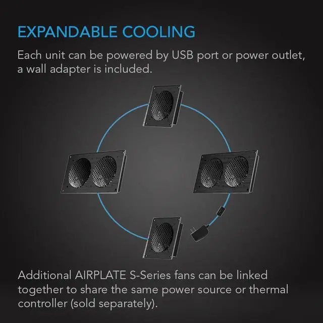 Alt view image 5 of 5 - AC Infinity AIRPLATE S5, Quiet Cooling Fan System 8" with Speed Control, for Home Theater AV Cabinets
