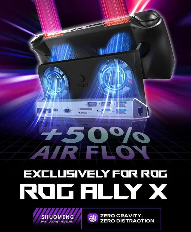 Alt view image 3 of 5 - SHUOMENG 10-in-1 Docking Station for Steam Deck OLED & ROG Ally X & Legion Go, Dual Cooling Fan 5 USB Ports, 4K@60Hz HDMI 2.0, 100W Charging Port Support ROG Ally 30W Mode, Gigabit Ethernet, SD/TF