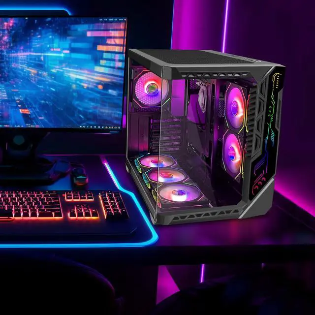 Alt view image 2 of 5 - SZSKYING Sea View Computer Gaming Case for ATX Motherboard,Type C,Gaming PC Case Support 9PCS RGB Cooling Fans,PC ATX Case Front Panel with ARGB Light,CMSVIB,Mid Tower Case Black