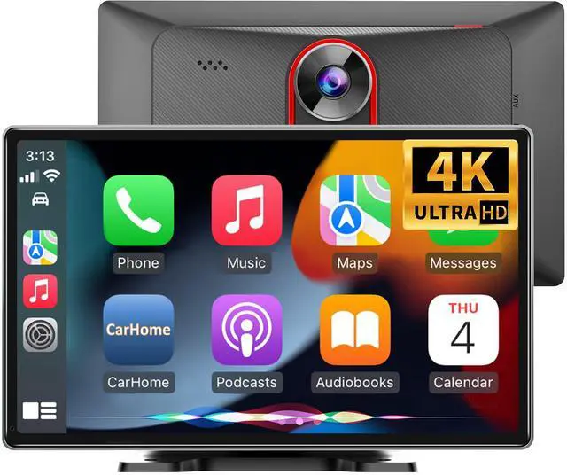 Main image of 9'' Wireless CarPlay Screen for Cars, 4K Dash Cam & 1080p Backup Camera - Apple CarPlay Android Auto GPS Navigation Bluetooth Touchscreen Display - Voice Control Mirror Link Car Accessories