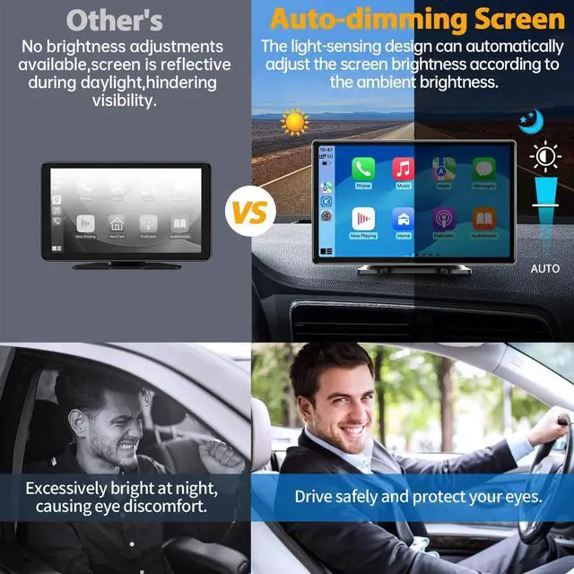 Alt view image 4 of 5 - 9'' Wireless CarPlay Screen for Cars, 4K Dash Cam & 1080p Backup Camera - Apple CarPlay Android Auto GPS Navigation Bluetooth Touchscreen Display - Voice Control Mirror Link Car Accessories