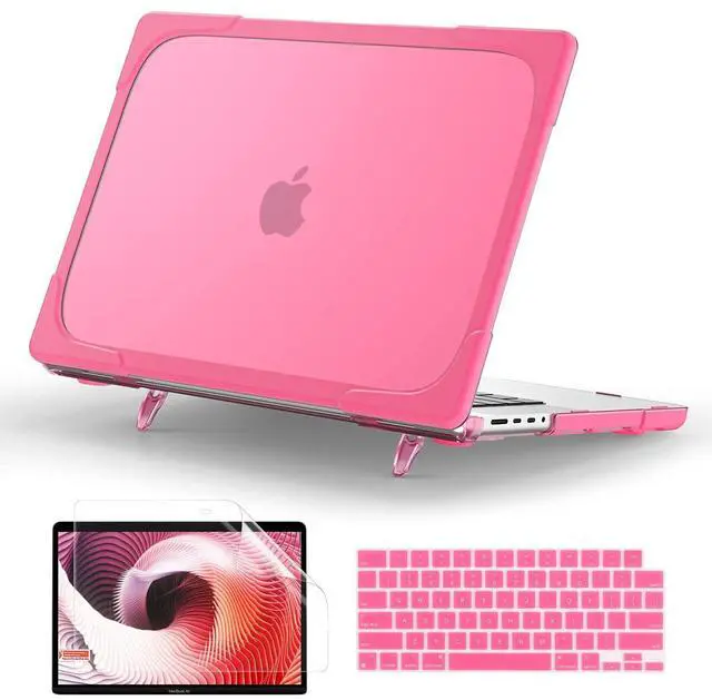 Main image of TWOLSKOO for MacBook Pro 16 Case 2024 2023 2021 M3 A2991 M2 A2780 M1 A2485 Pro Max Chip, Heavy Duty Rugged Shockproof Hard Shell Dual Layer Protective Cover with Fold Kickstand, Pink