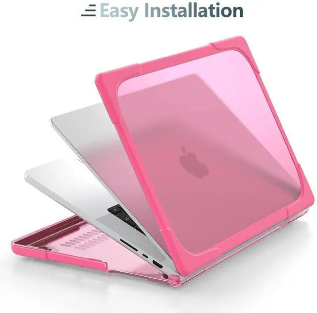 Alt view image 4 of 5 - TWOLSKOO for MacBook Pro 16 Case 2024 2023 2021 M3 A2991 M2 A2780 M1 A2485 Pro Max Chip, Heavy Duty Rugged Shockproof Hard Shell Dual Layer Protective Cover with Fold Kickstand, Pink