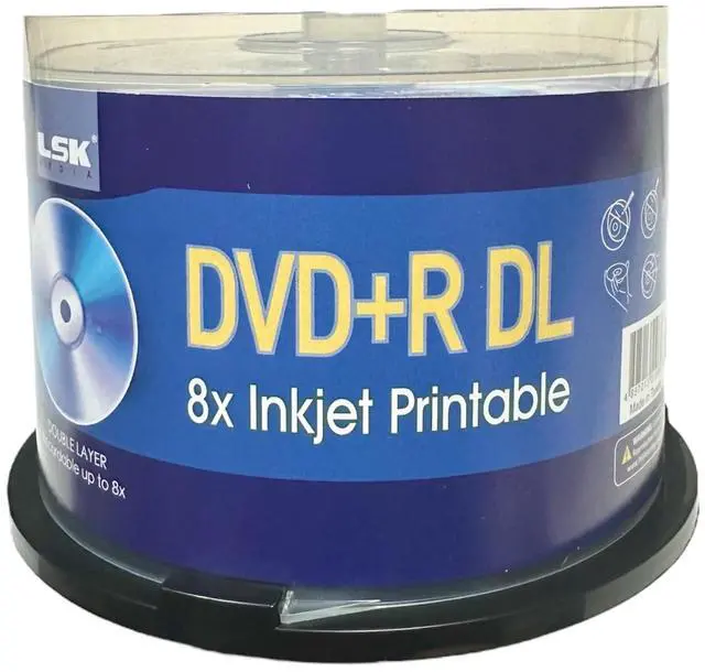Alt view image 2 of 5 - DVD+R DL Double Layer 8X 8.5GB 240min Video, White Inkjet Printable, by LSK Media, 50 Pack in Spindle | Blank DVDs for Burning Video | DVD Discs Blank | Recordable DVDs