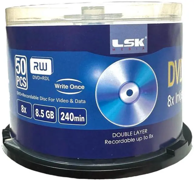Alt view image 3 of 5 - DVD+R DL Double Layer 8X 8.5GB 240min Video, White Inkjet Printable, by LSK Media, 50 Pack in Spindle | Blank DVDs for Burning Video | DVD Discs Blank | Recordable DVDs