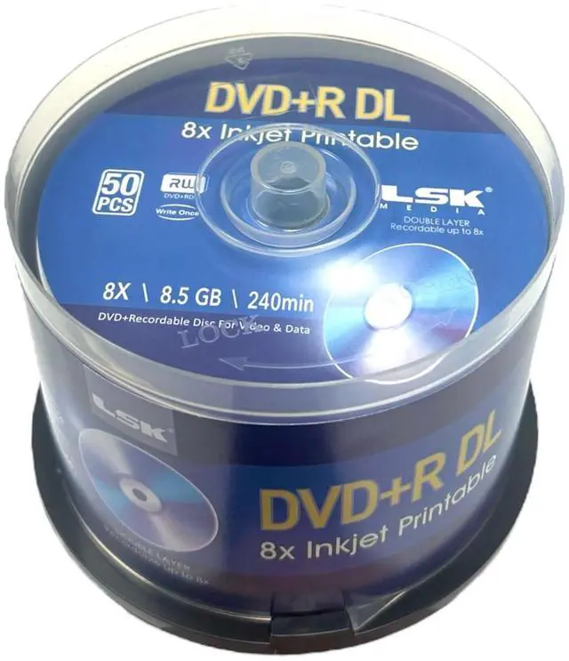 Alt view image 4 of 5 - DVD+R DL Double Layer 8X 8.5GB 240min Video, White Inkjet Printable, by LSK Media, 50 Pack in Spindle | Blank DVDs for Burning Video | DVD Discs Blank | Recordable DVDs