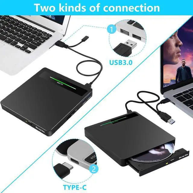 Alt view image 3 of 5 - NOLYTH External Blu Ray Drive, Portable Bluray Burner Blu Ray Player for Laptop with SD TF 2 USB Ports, USB Bluray Drive External Blueray CD DVD Drive for Mac PC Windows Desktop
