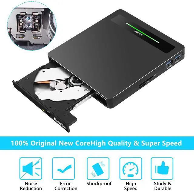 Alt view image 4 of 5 - NOLYTH External Blu Ray Drive, Portable Bluray Burner Blu Ray Player for Laptop with SD TF 2 USB Ports, USB Bluray Drive External Blueray CD DVD Drive for Mac PC Windows Desktop