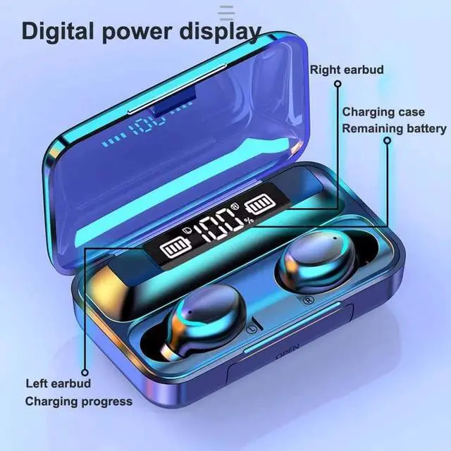 Alt view image 2 of 5 - F9-5 Led Light TWS HiFi Headphone Sport Earphone Headset Mini TWS 5.0 Wireless Earbuds with Mic 2000ahm Charging Box