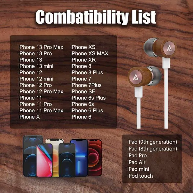 Alt view image 5 of 5 - Lightning Headphones ADPROTECH Wired Earbuds Wood MFi Certified Earphones in-Ear Magnetic Headset with Microphone and Volume Controller Compatible iPhone 14 13 12 11 Pro Max iPhone XS Max XR Rose Gold