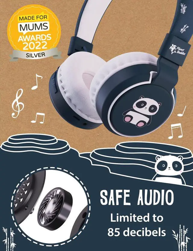 Alt view image 2 of 5 - Planet Buddies Kids Headphones, Foldable Wireless On Ear Bluetooth Headphones for Kids with Microphone, 85dB Volume Limiter, Cute Panda Kids Earphones for Tablets and Phones, Travel, School & Music