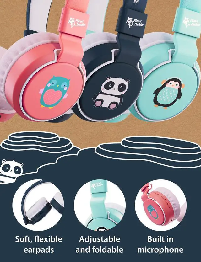 Alt view image 4 of 5 - Planet Buddies Kids Headphones, Foldable Wireless On Ear Bluetooth Headphones for Kids with Microphone, 85dB Volume Limiter, Cute Panda Kids Earphones for Tablets and Phones, Travel, School & Music