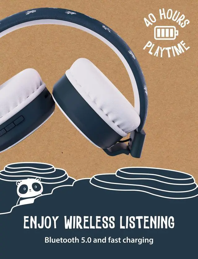 Alt view image 3 of 5 - Planet Buddies Kids Headphones, Foldable Wireless On Ear Bluetooth Headphones for Kids with Microphone, 85dB Volume Limiter, Cute Panda Kids Earphones for Tablets and Phones, Travel, School & Music