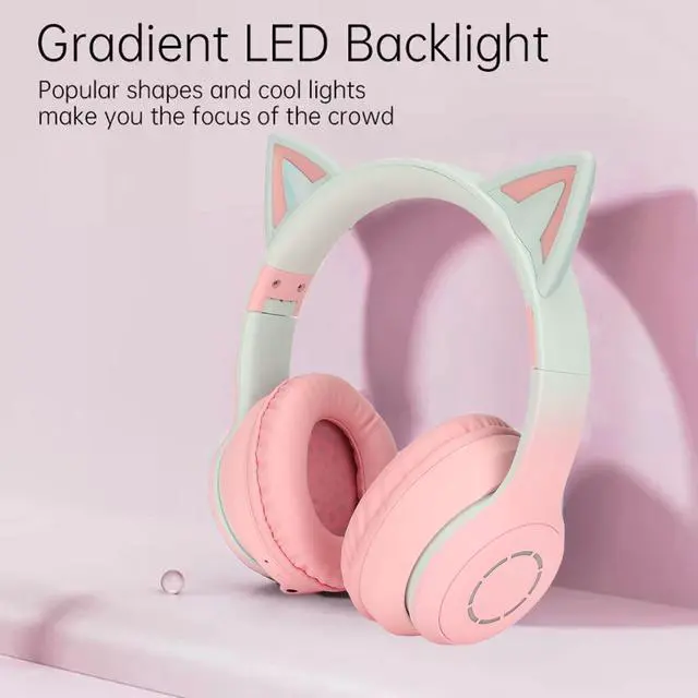 Alt view image 2 of 5 - KUIDAMOS Cat Ear Headphones,Cat Ear Headset with 7 Colors LED Lights Effect and Detachable Microphone Foldable Over Ear Headphones Support BT and Wired Connection,Stereo Sound
