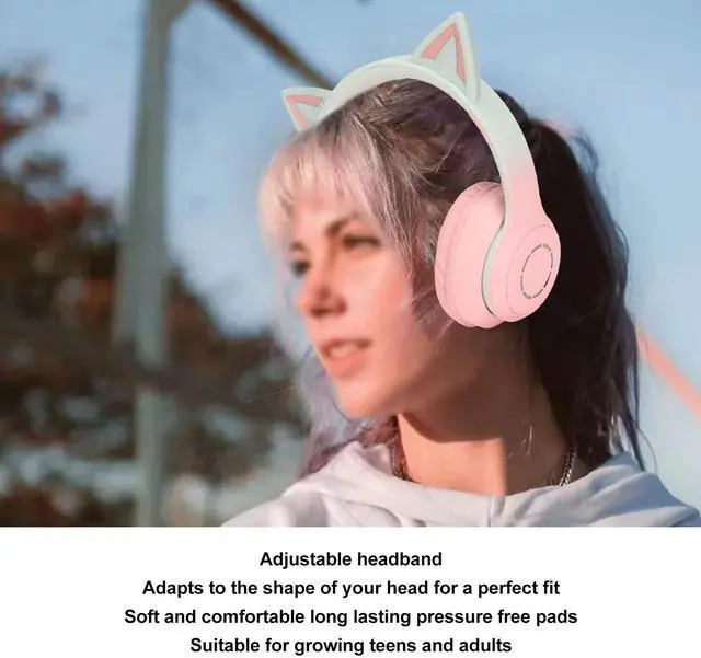 Alt view image 5 of 5 - KUIDAMOS Cat Ear Headphones,Cat Ear Headset with 7 Colors LED Lights Effect and Detachable Microphone Foldable Over Ear Headphones Support BT and Wired Connection,Stereo Sound