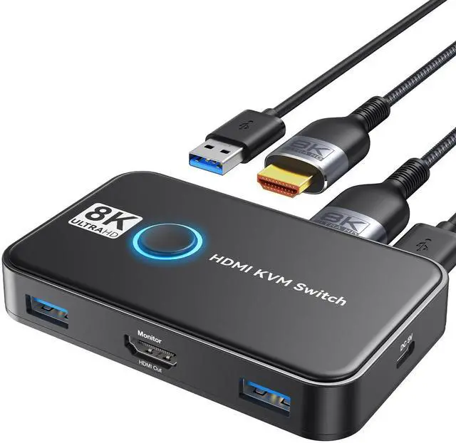 Main image of KVM Switch 1 Monitors 2 Computers Viagkiki USB Switch for 2 Computers Share Keyboard Mouse Printer and one HD Monitor Support UHD 8K@60Hz with 2 USB Cable and 2 HDMI Cable (Black)