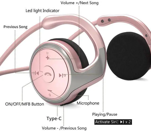 Alt view image 2 of 5 - itayak Behind The Head Headphones, Wrap Around Head Small Bluetooth Headphones Lightweight Foldable Wireless Sports Sweatproof Headset with Microphone & Carrying Case (Gold)
