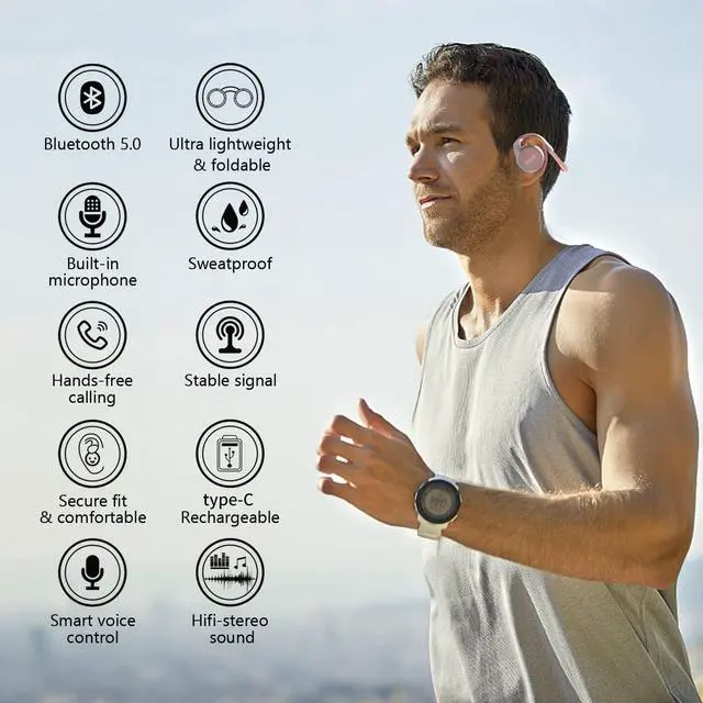 Alt view image 3 of 5 - itayak Behind The Head Headphones, Wrap Around Head Small Bluetooth Headphones Lightweight Foldable Wireless Sports Sweatproof Headset with Microphone & Carrying Case (Gold)