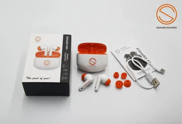 Alt view image 2 of 5 - EGNARO ES5 True Wireless Stereo Earbuds Earphones, Bluetooth 5.1, Active Noise Cancelling, Touch Controls with Microphone and IPX4 Water Resistance, Color White