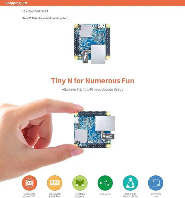 Alt view image 2 of 5 - NanoPi NEO Open Source Allwinner H3 Development Board Super Raspberry Pie Quad-core Cortex-A7 DDR3 RAM 512MB Run Ubuntu Core