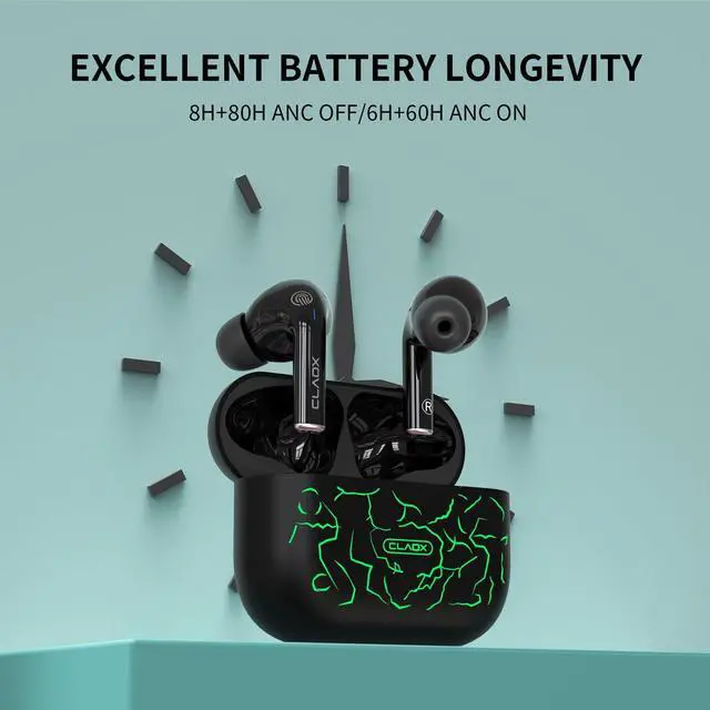Alt view image 4 of 5 - CLAOX Flash Wireless Earbuds, Active Noise Cancelling, Bluetooth Earbuds with Microphone, RGB Light Charging Case, IPX6 Waterproof, USB-C Fast Charge, 80Hrs Battery Life, for Gaming Sport & Work