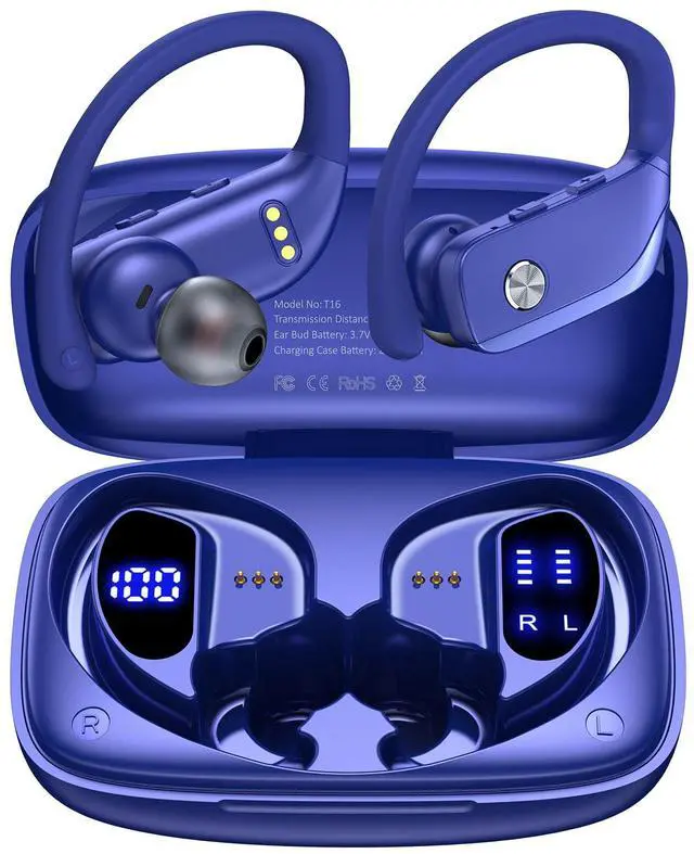 Main image of bmanl Wireless Earbuds Bluetooth Headphones 48hrs Play Back Sport Earphones with LED Display Over-Ear Buds with Earhooks Built-in Mic Headset for Workout Blue