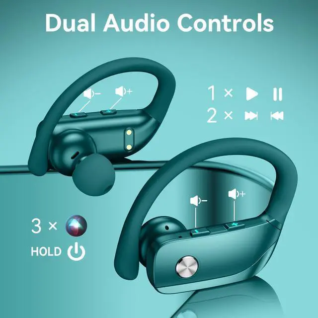 Alt view image 4 of 5 - bmani Wireless Earbuds Bluetooth Headphones 48hrs Play Back Sport Earphones with LED Display Over-Ear Buds with Earhooks Built-in Mic Headset for Workout Green
