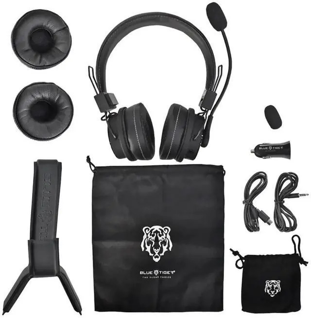 Alt view image 4 of 5 - Blue Tiger Premium Elite Ultimate Single and Dual Ear 2-in-1 Bluetooth Headset  Professional Noise Cancellation Head Set with Microphone  USB-C Fast Charge & Long Battery Life