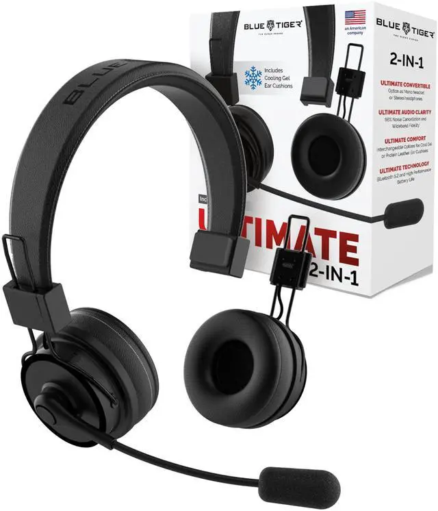 Main image of Blue Tiger Premium Elite Ultimate Single and Dual Ear 2-in-1 Bluetooth Headset  Professional Noise Cancellation Head Set with Microphone  USB-C Fast Charge & Long Battery Life