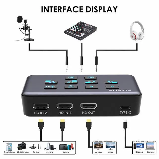 Alt view image 4 of 5 - RuiPuo HDMI Live Stream Switcher, 4K 60HZ Video Capture Card USB c HDMI to USB 3.0 Video Capture for Streaming,Podcasting,Compatible with PS5,PS4/Pro,Xbox Series X/S,Xbox One X/S,OBS