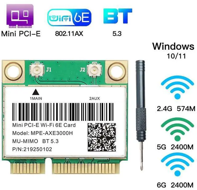 Alt view image 3 of 5 - WiFi 6E Half Mini PCI-E WiFi Network Card 802.11AX AC MPE-AXE3000H 2.4GHz 5GHz 6GHz 5400Mbps Wireless Card BT5.2 MU-MIMO Mini PCIe Wi-Fi 6E Adapter OFDMA vPro for Windows 10/11 PC Laptops