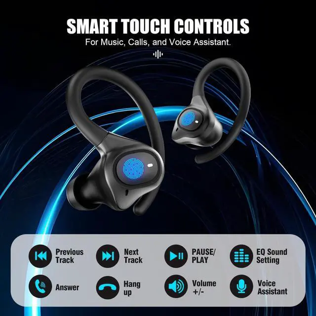 Alt view image 5 of 5 - APEKX True Wireless Earbuds - Secure Fit Earhooks for Small Ear, Bluetooth Headphones for iPhone, IPX7 Waterproof, 40H Playtime, Ideal for Sports and Workouts (Black)