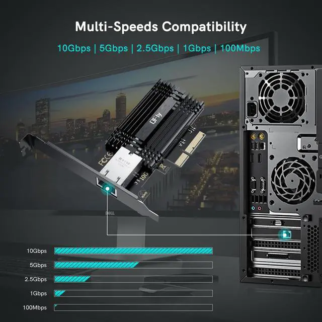 Alt view image 2 of 5 - QFly 10Gb PCI-e Network Card, PCIe to 10 Gigabit Ethernet Adapter,Marvell AQtion AQC113C Controller,10G Base-T RJ45 Port NIC Card,Support Windows10/11/Server